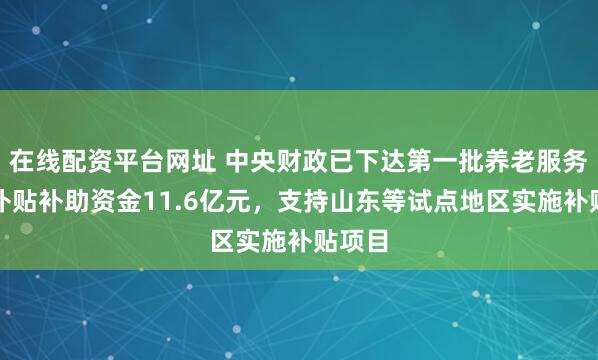 在线配资平台网址 中央财政已下达第一批养老服务消费补贴补助资金11.6亿元，支持山东等试点地区实施补贴项目